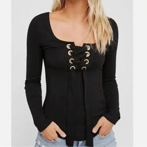 NWOT Grunge Pirate FREE PEOPLE Lace-up Top In Black size S